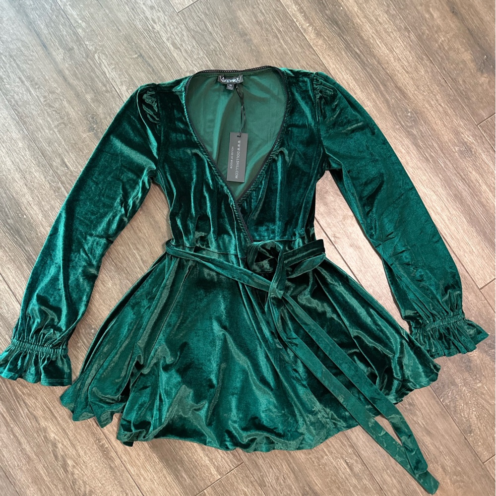 Green Velvet Wrap Dress